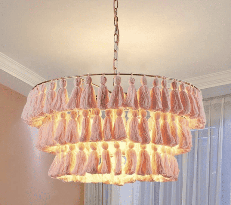 Modern Tiered Pendant Light Fixtures 3-Light Decorative Pink Tassel Chandelier