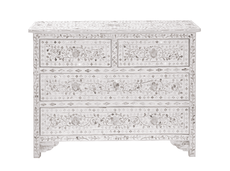 Mother of Pearl Floral Design Chest of 4 Drawers