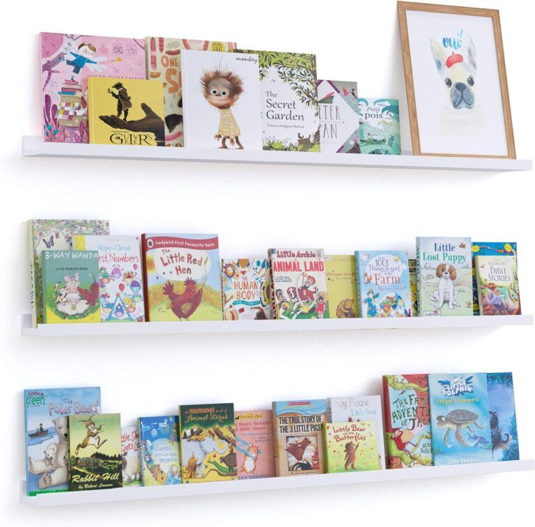 White Floating Shelves for Kids Room Decor 46in Set of 3