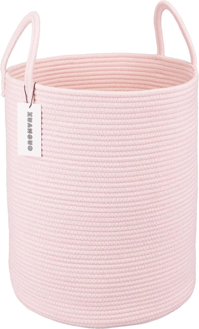 Pink Woven Laundry Hamper