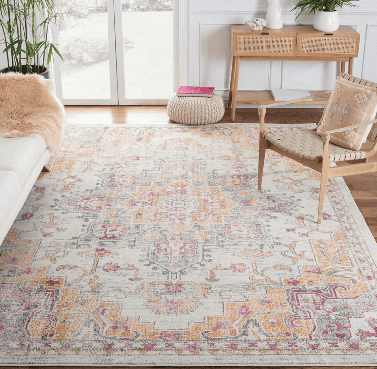 SAFAVIEH Madison Collection Area Rug - 5'3" x 7'6", Beige & Orange