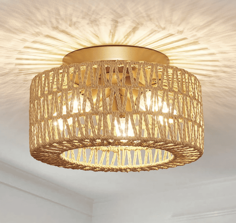 Rattan Light Fixtures Ceiling Mount, 3-Lights Boho Flush Mount Ceiling Light