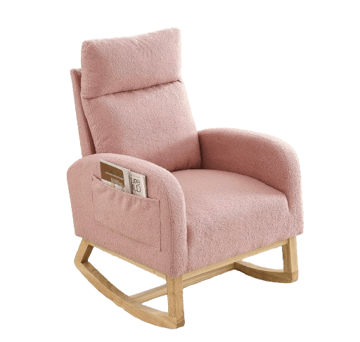 Krinana Nursery Rocking Chair with Solid Wood Legs, Pink