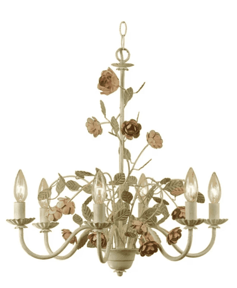 AF Lighting Ramblin' Rose 6-Light Chandelier, Antique Cream