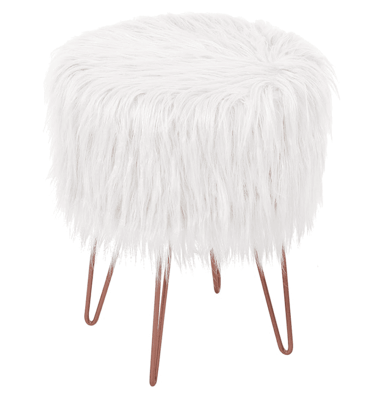 BIRDROCK HOME White Faux Fur Vanity Stool Chair