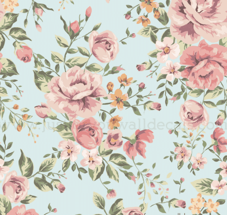 Floral Wallpaper Pink, Blue and Orange