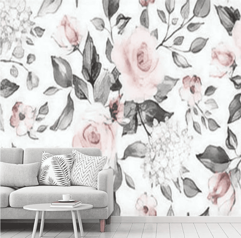 Peel and Stick Wallpaper Seamless with Spring Flowers and Leaves