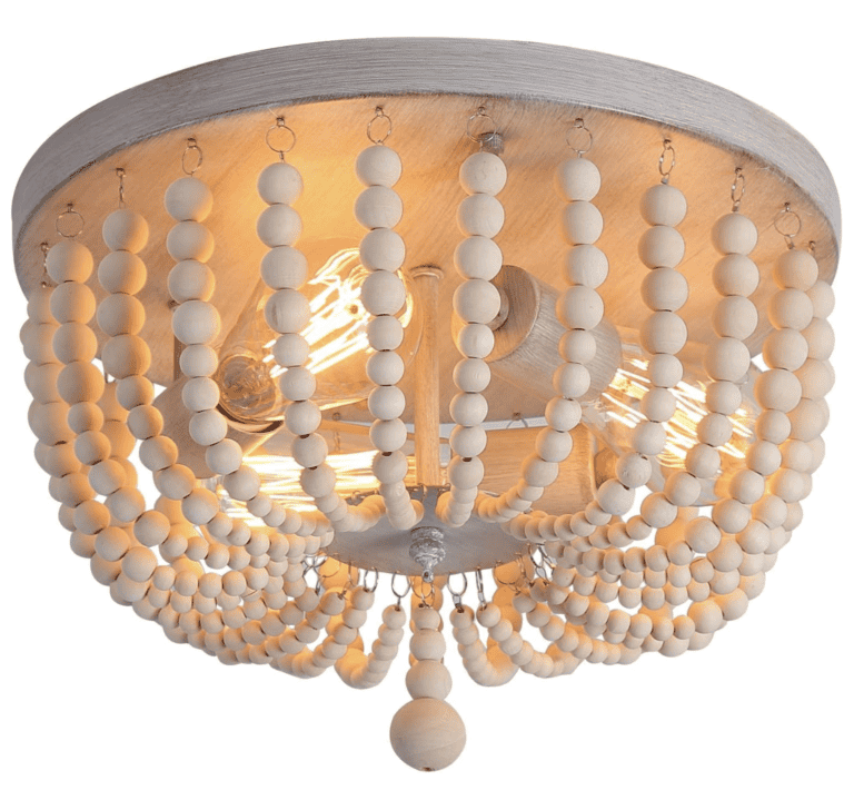 Q&S Wood Beaded Chandelier,Boho Farmhouse Light Fixture