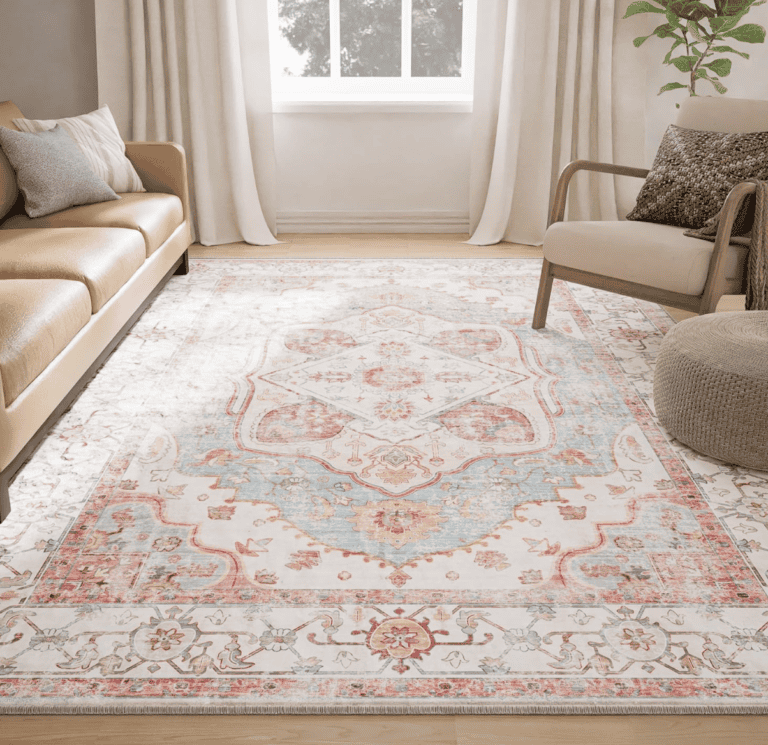 RELEANY 5x7 Area Rugs Machine Washable Oriental Pink